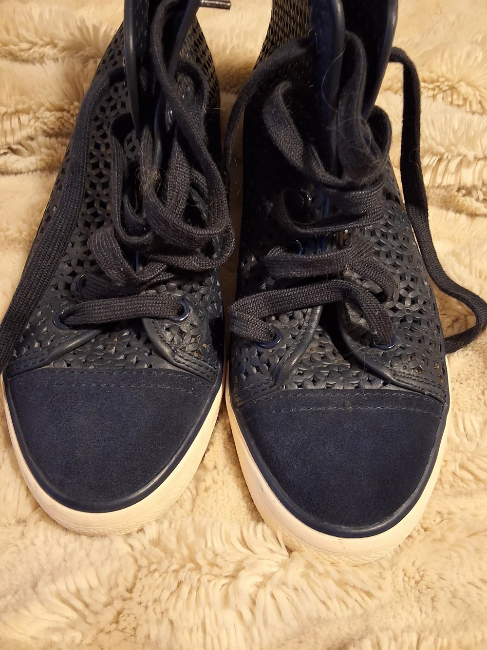 Tory Burch Navy Perforated High-Top Lace-Up Sneakers
